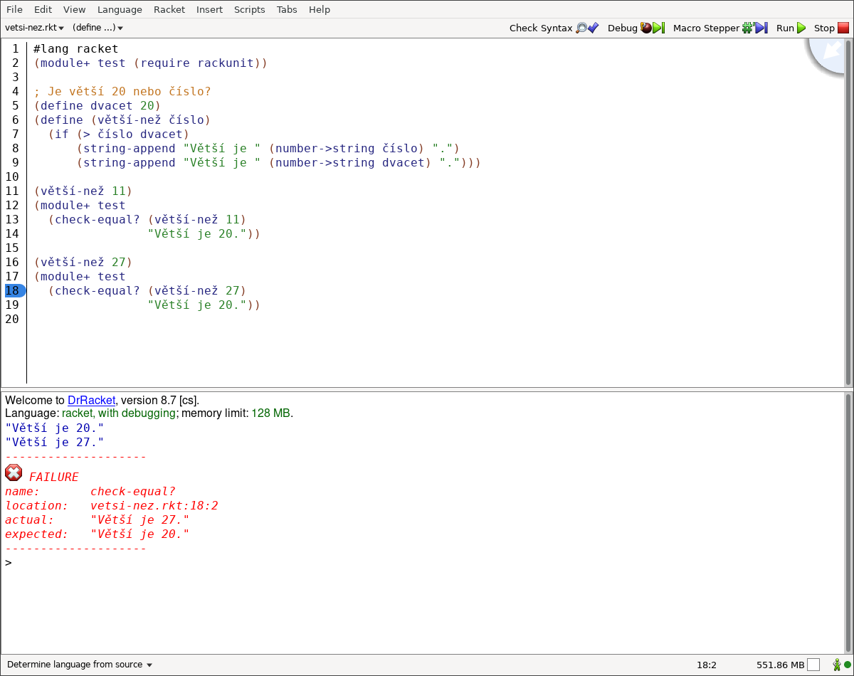 Když test v dopisu pro kouzelnou hůlku selže, kouzelná hůlka čaroděje na problém upozorní.
